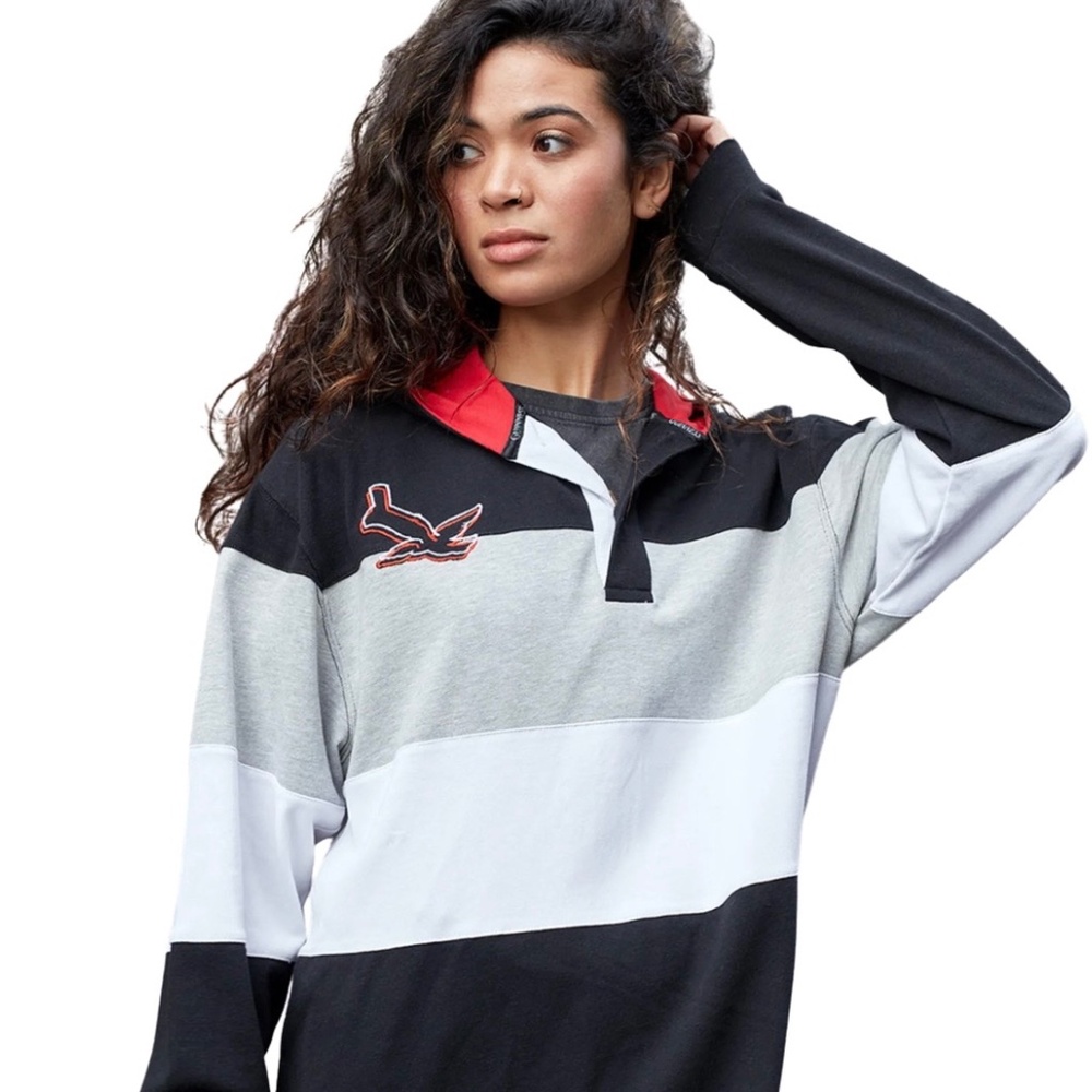 Guinness Black & Red Toucan Hooded Rugby Shirt